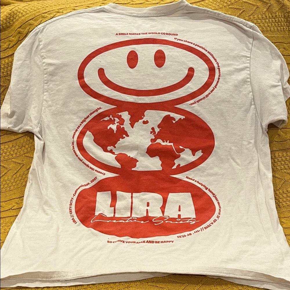 Lira White Tee with Blue Graphic